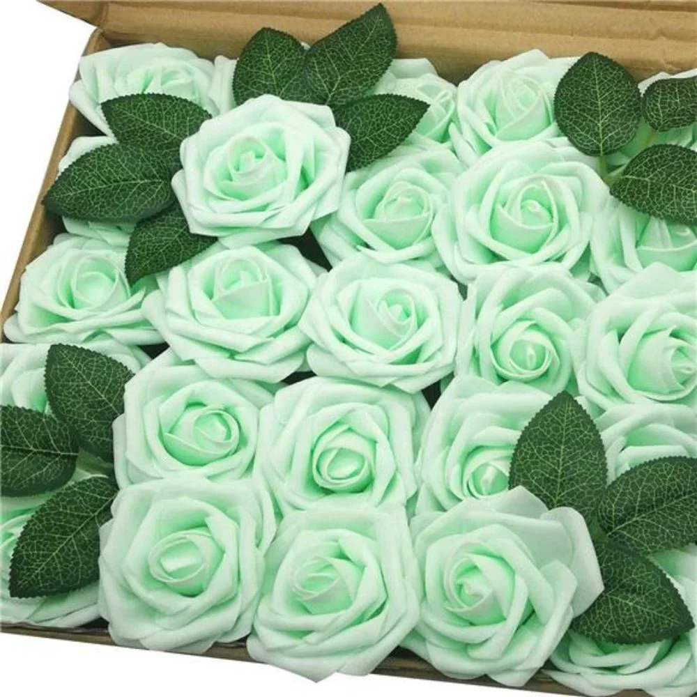 Artificial Flowers 50PCS Real Looking Mint Green Fake Roses with Stem